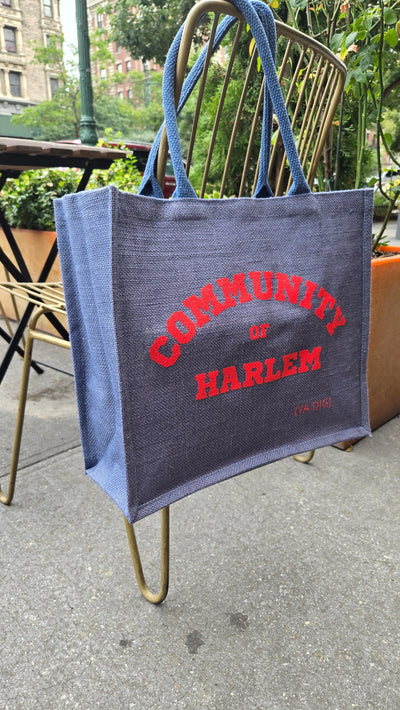 Community of Harlem Blue Jute Tote